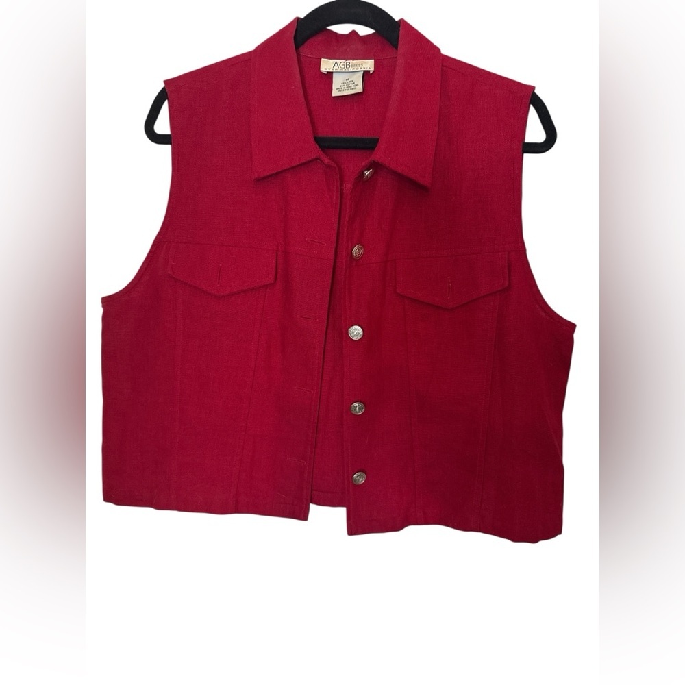 AGB Dress Byer California Red Linen Blend Vest Size 14 Button Front